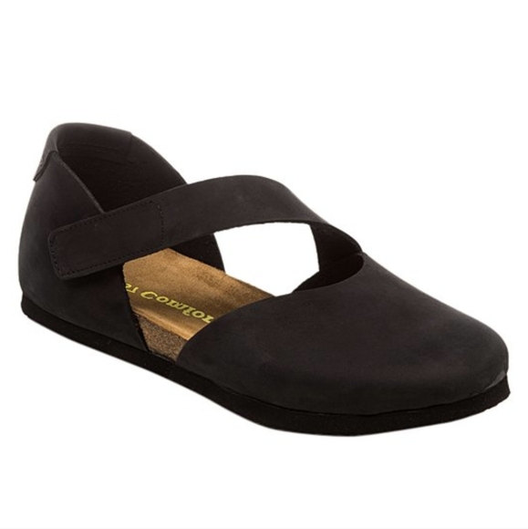 Black Alya Leather Flat Handcrafted Comfortfüße - Picture 2 of 6